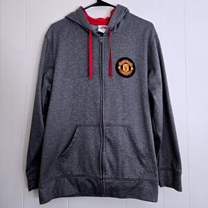Manchester United Hoodie L/G Gray Red‎ Full Zip Soccer Football Jacket Authentic
